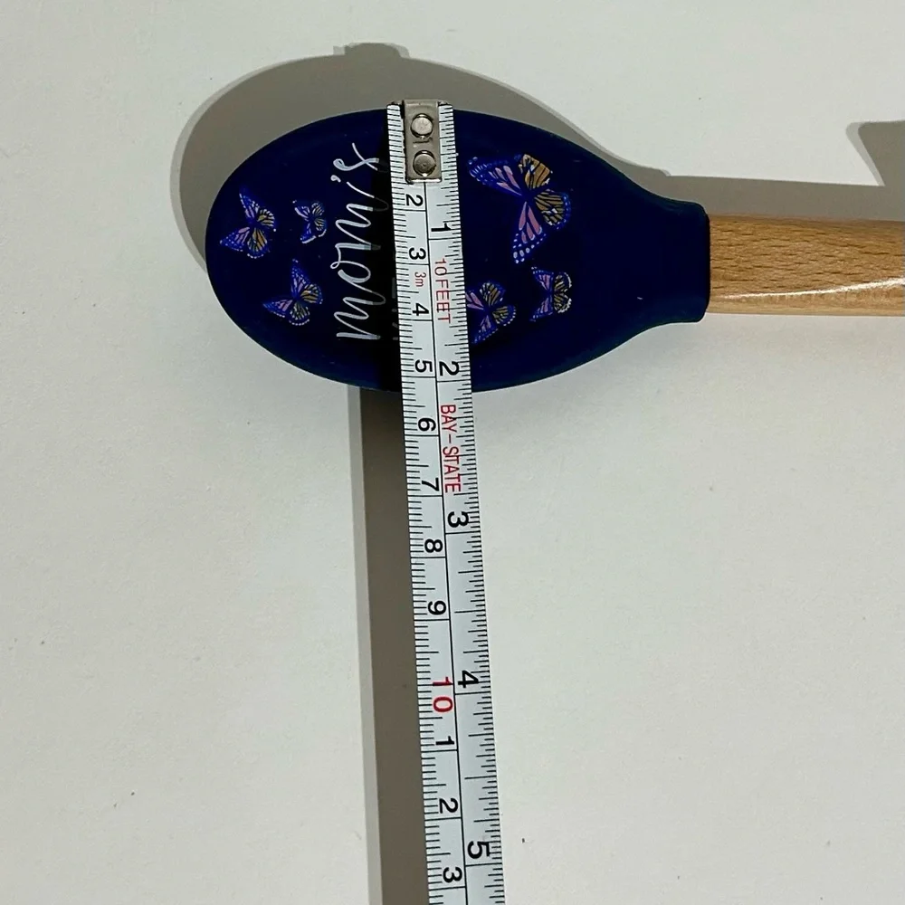 Silicone Spoon Wood Handle 11X2 Blue Purple Butterflies “Mom’s Kitchen” NWT New